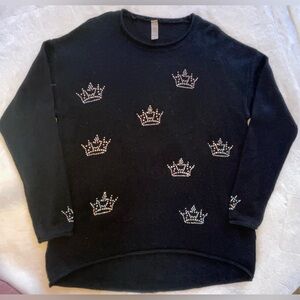 Tredy Brand Women’s Black Cashmere Sweater with Crown Embellishments